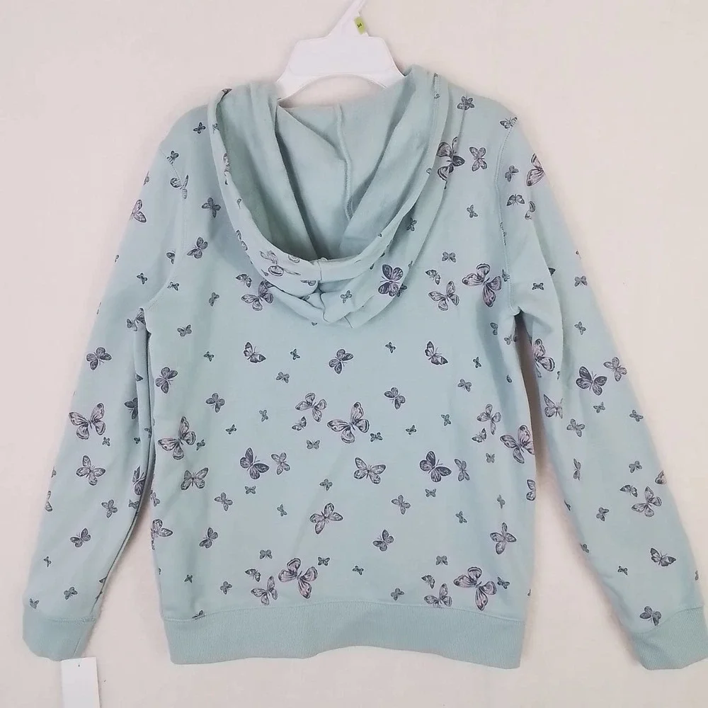 OshKosh Fleece Lined Full Zip Hoodie Girls Size‎ 14 in Green w/ Butterfly Theme